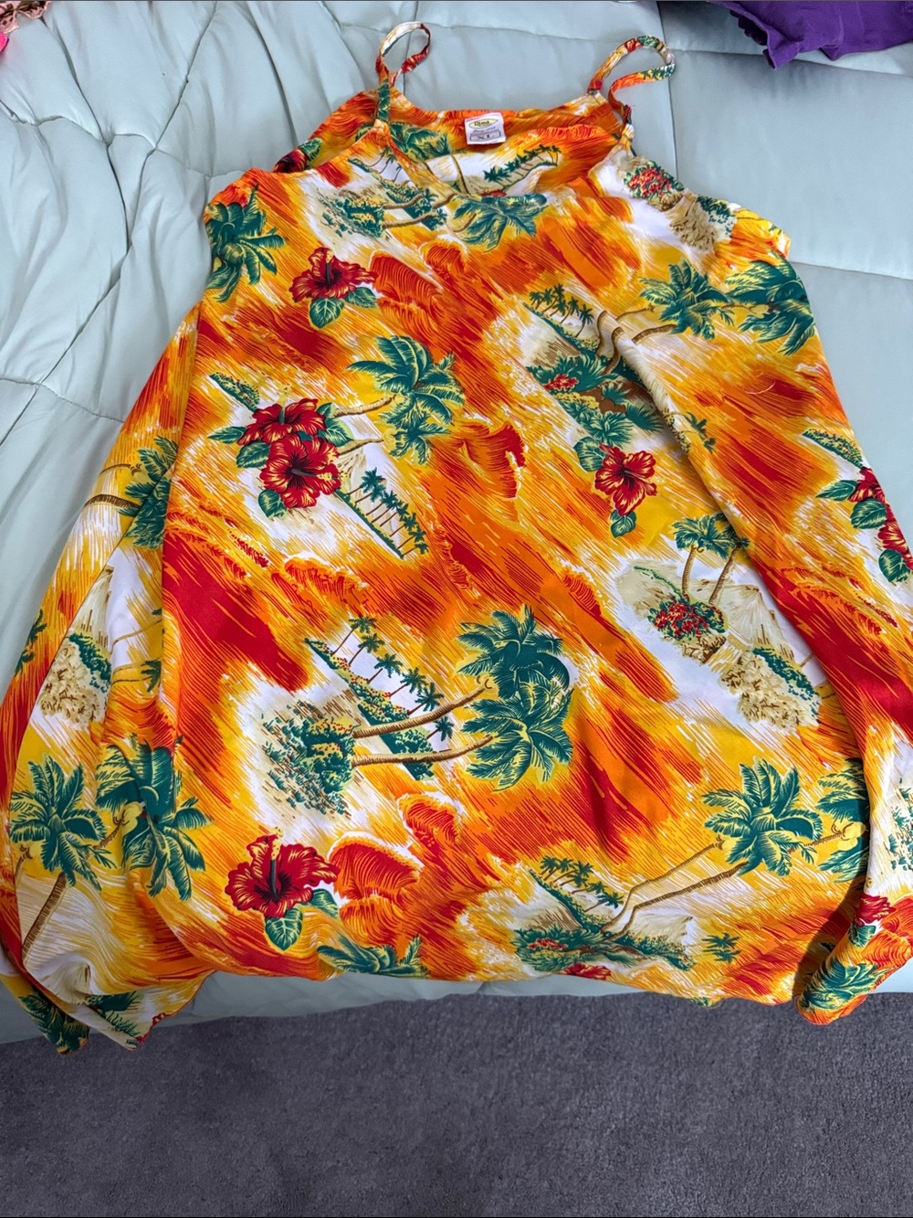 Tropical Print Spaghetti Strap Dress in Orange